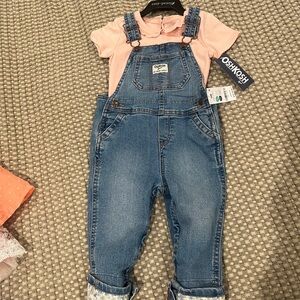 OshKosh B'gosh Blue Denim Overalls with Pink Onesie